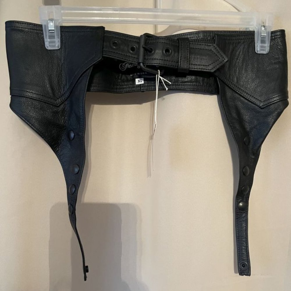 Black Sexy FemmeGear 💜 Real Leather 💋 Thigh H i 🔥 Garter Belt ⛓️ Size-  XL